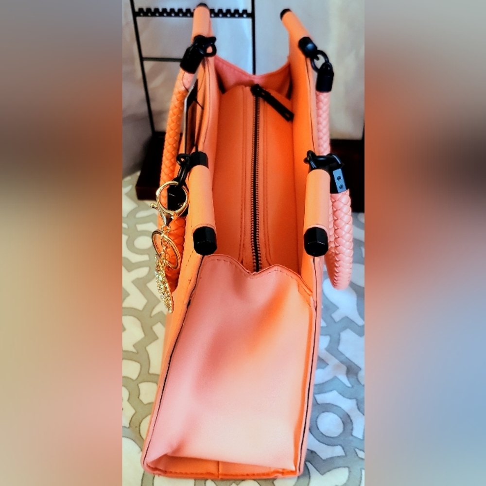 Badgley Mischka Coral Color Vegan Leather . Satchel.NWT - Picture 7 of 7